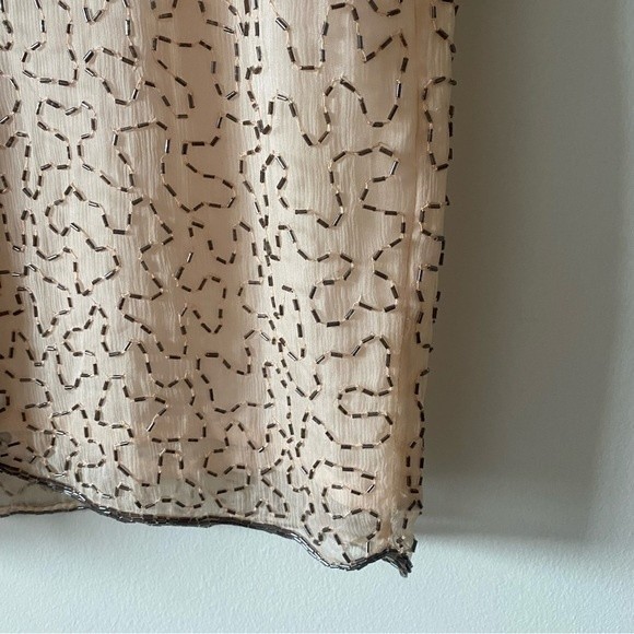 Vintage 70s Beaded Embroidered Sheer Long Sleeve Open Back Cocktail Party Dress - Picture 13 of 17